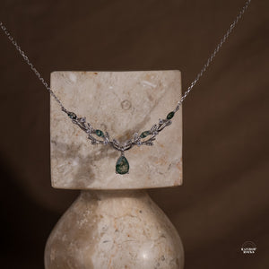 Vine Natural Moss Agate Leaf Necklace Sterling Silver - Rainbow Rocks Jewellery