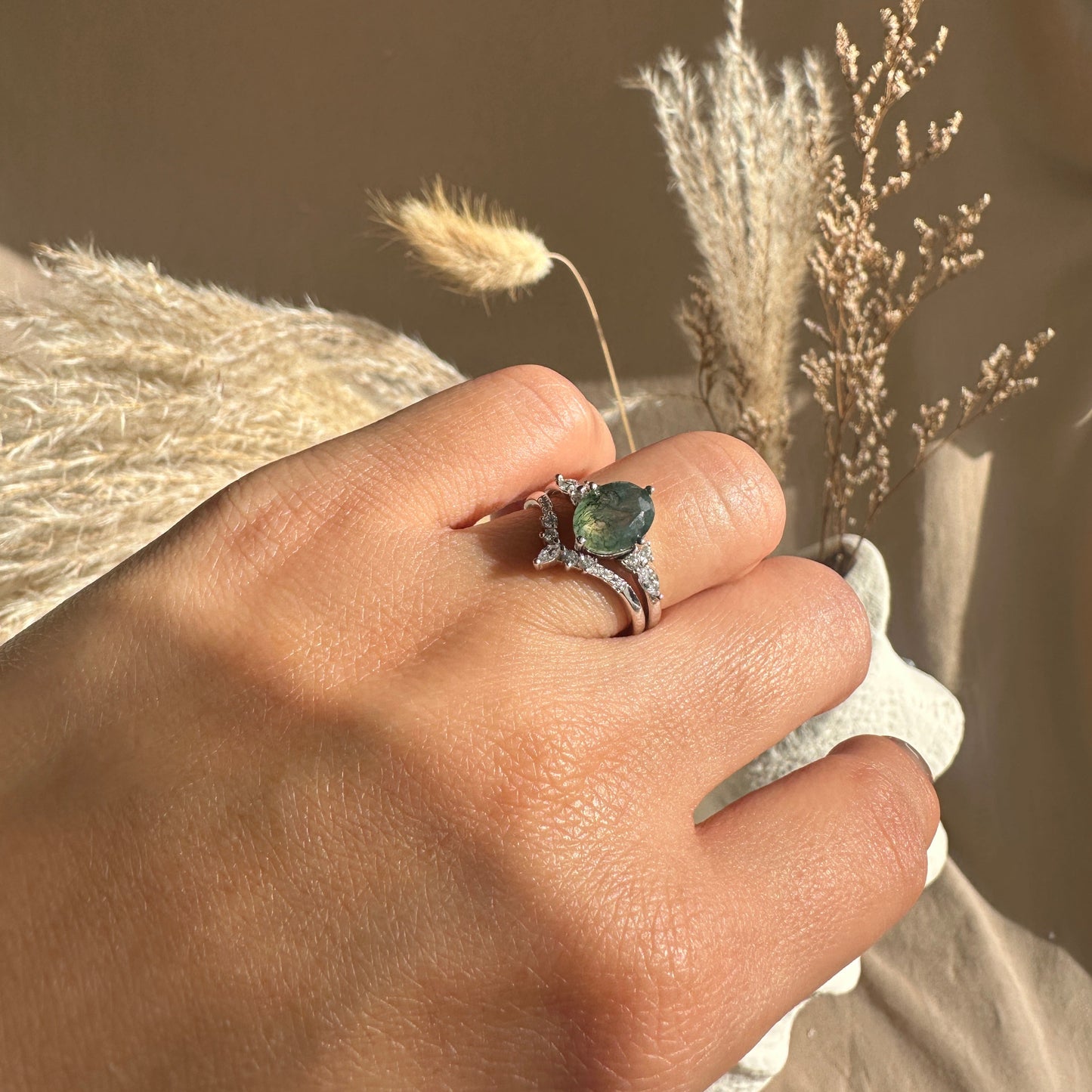 Willow Natural Moss Agate Sterling Silver Ring
