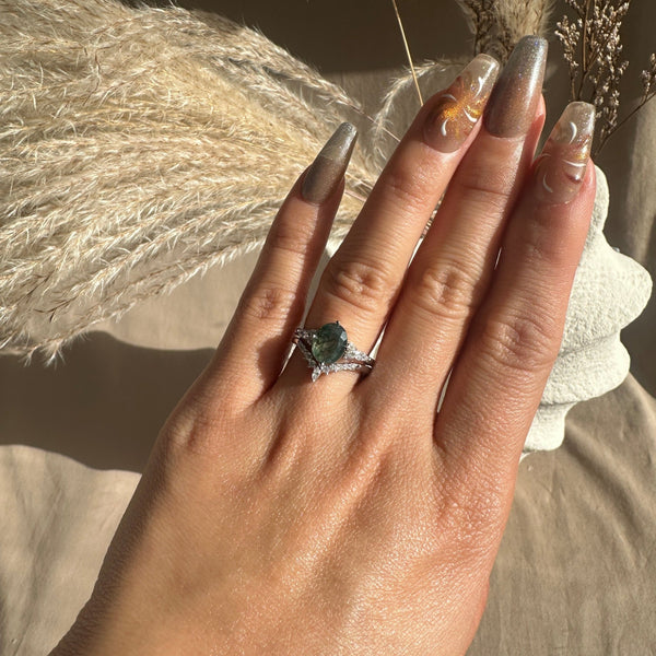 Willow Natural Moss Agate Sterling Silver Ring - Rainbow Rocks Jewellery