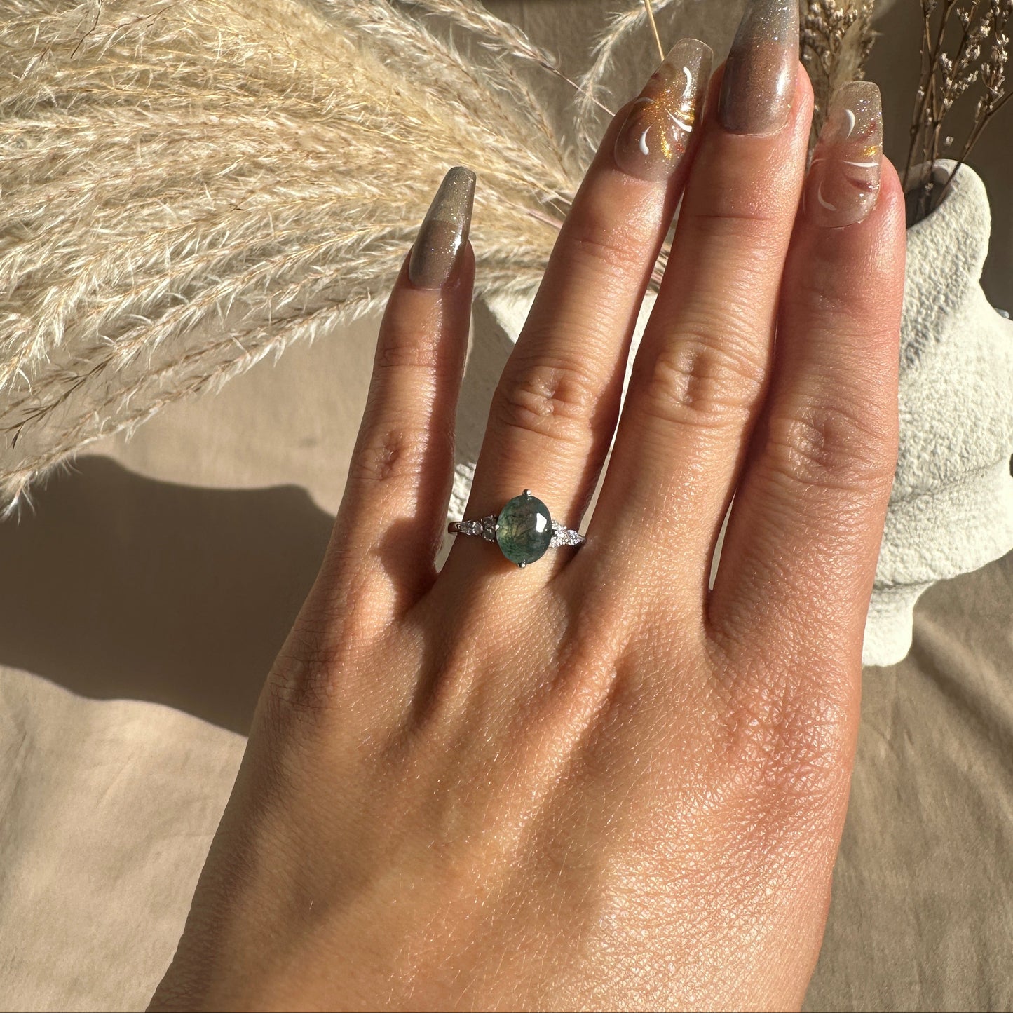 Willow Natural Moss Agate Sterling Silver Ring