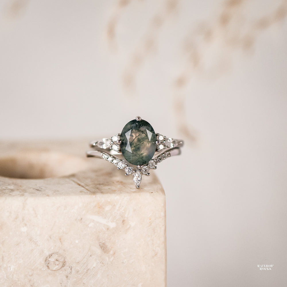 Willow Natural Moss Agate Sterling Silver Ring - Rainbow Rocks Jewellery