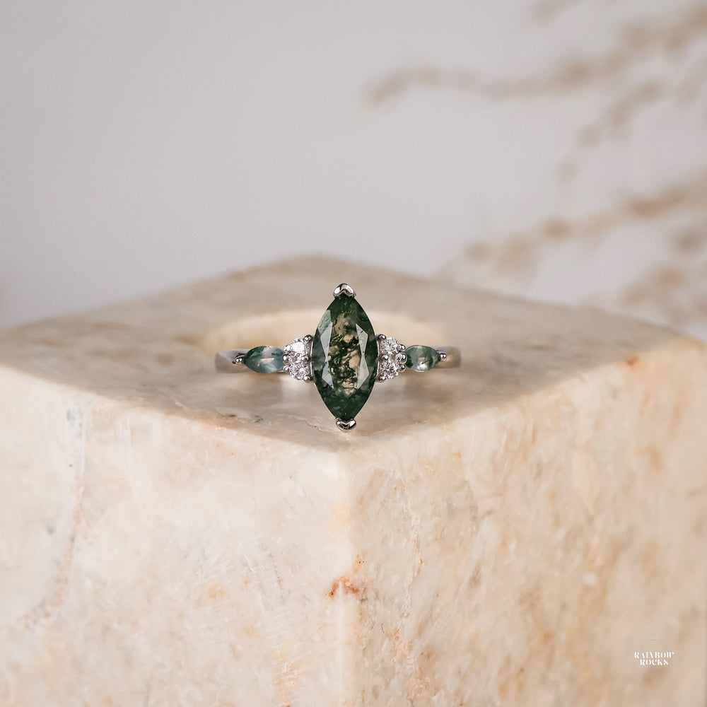 Izzy Natural Moss Agate Sterling Silver Ring - Rainbow Rocks Jewellery