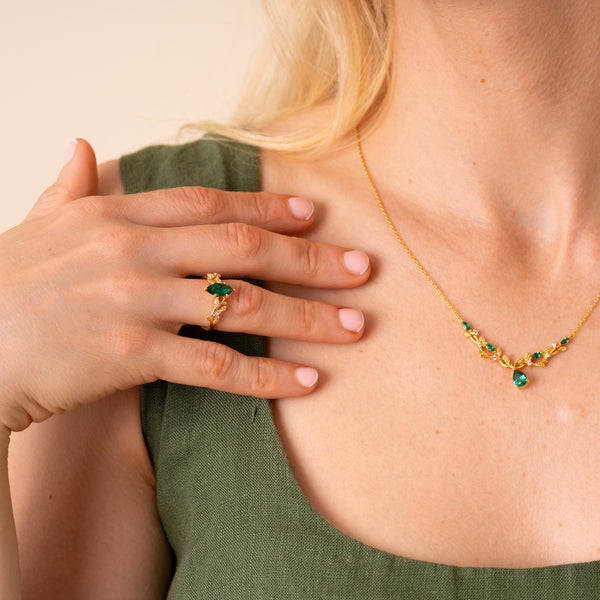 Vine Genuine Lab Emerald Ring - Rainbow Rocks Jewellery