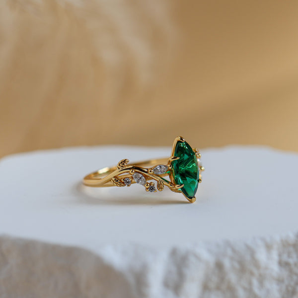 Vine Genuine Lab Emerald Ring - Rainbow Rocks Jewellery