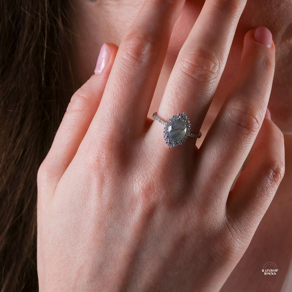 Elowen Natural Moss Agate Sterling Silver Ring - Rainbow Rocks Jewellery