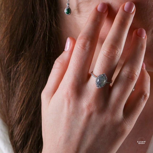 Elowen Natural Moss Agate Sterling Silver Ring - Rainbow Rocks Jewellery