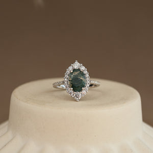 Elowen Natural Moss Agate Sterling Silver Ring - Rainbow Rocks Jewellery