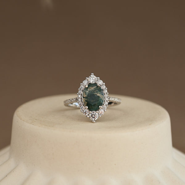 Elowen Natural Moss Agate Sterling Silver Ring - Rainbow Rocks Jewellery