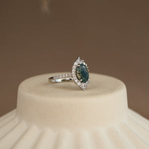 Elowen Natural Moss Agate Sterling Silver Ring - Rainbow Rocks Jewellery