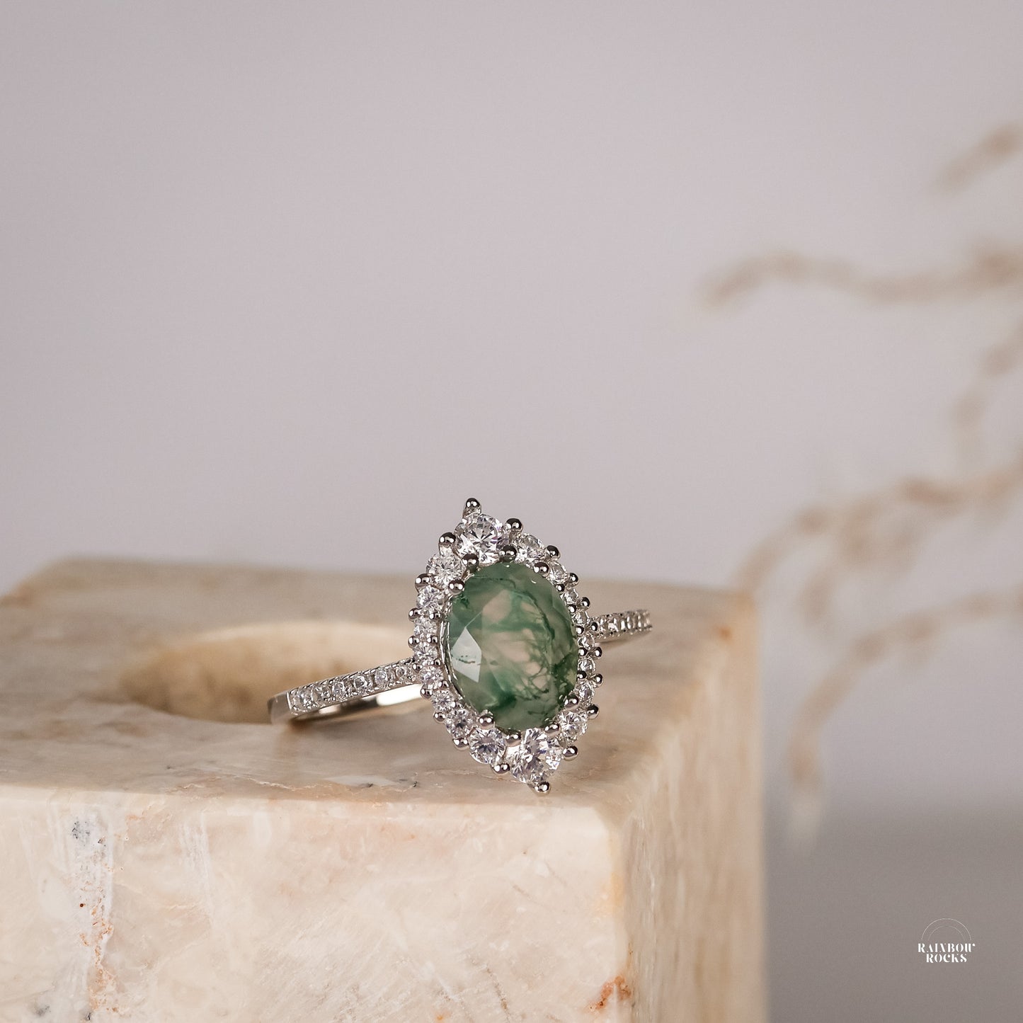 Elowen Natural Moss Agate Sterling Silver Ring