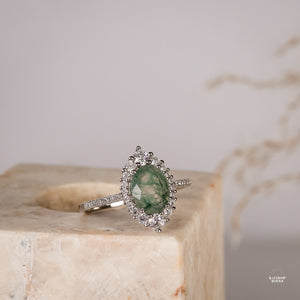 Elowen Natural Moss Agate Sterling Silver Ring - Rainbow Rocks Jewellery
