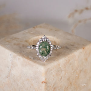 Elowen Natural Moss Agate Sterling Silver Ring - Rainbow Rocks Jewellery