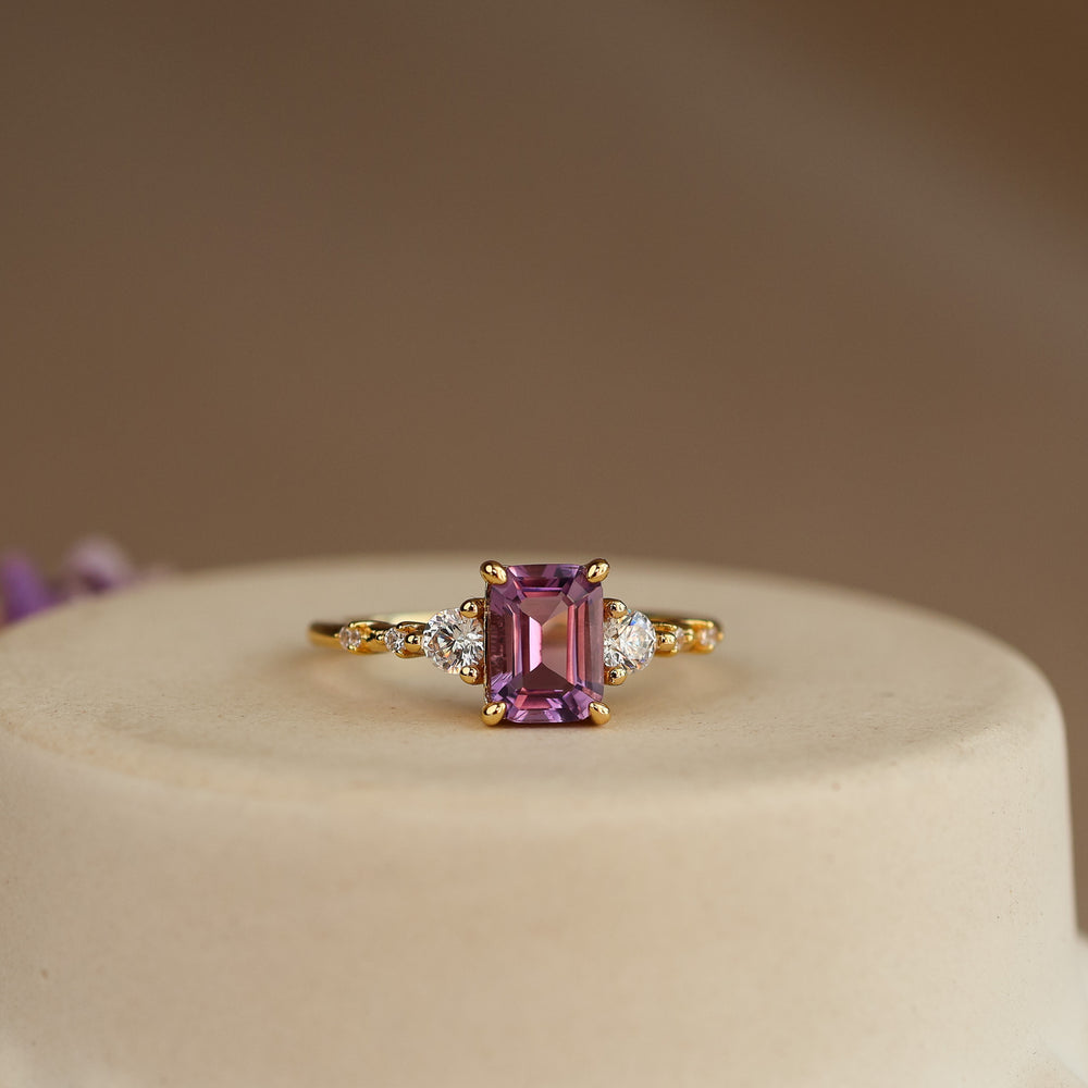 Mira Natural Amethyst Ring 14K Gold Vermeil - Rainbow Rocks Jewellery