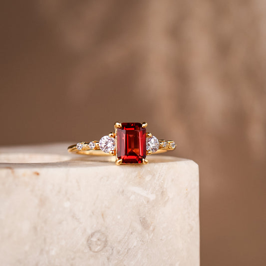 Mira Natural Garnet Ring 14K Gold Vermeil