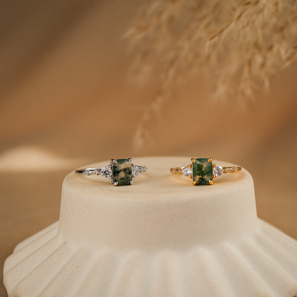 Mira Natural Moss Agate Ring - Rainbow Rocks Jewellery