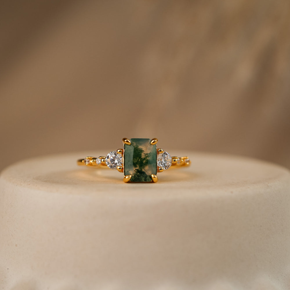 Mira Natural Moss Agate Ring - Rainbow Rocks Jewellery