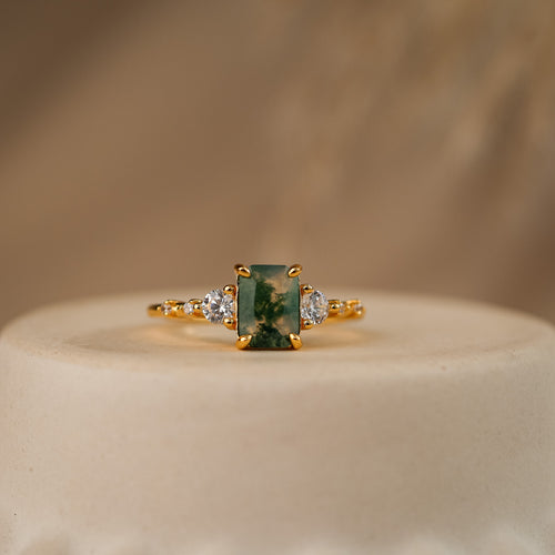 Mira Natural Moss Agate Ring - Rainbow Rocks Jewellery