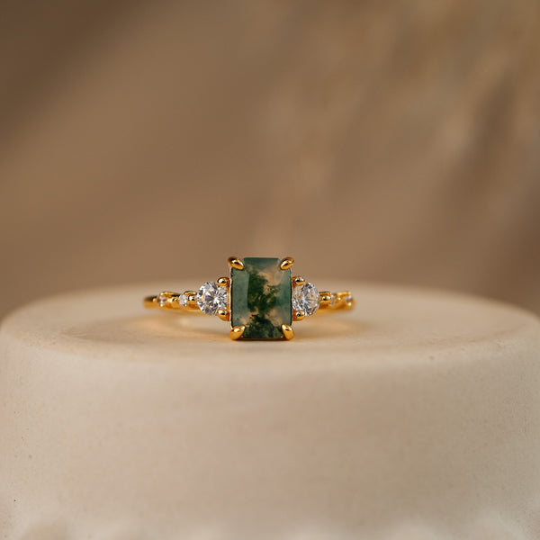 Mira Natural Moss Agate Ring - Rainbow Rocks Jewellery