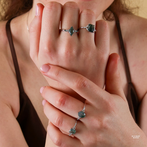 Mira Natural Moss Agate Ring - Rainbow Rocks Jewellery