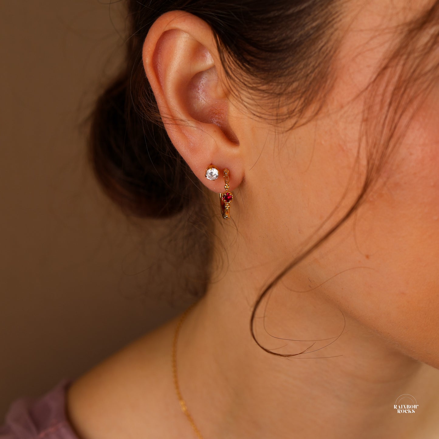 Holly Genuine Ruby Hoop Earring 14k Gold Vermeil