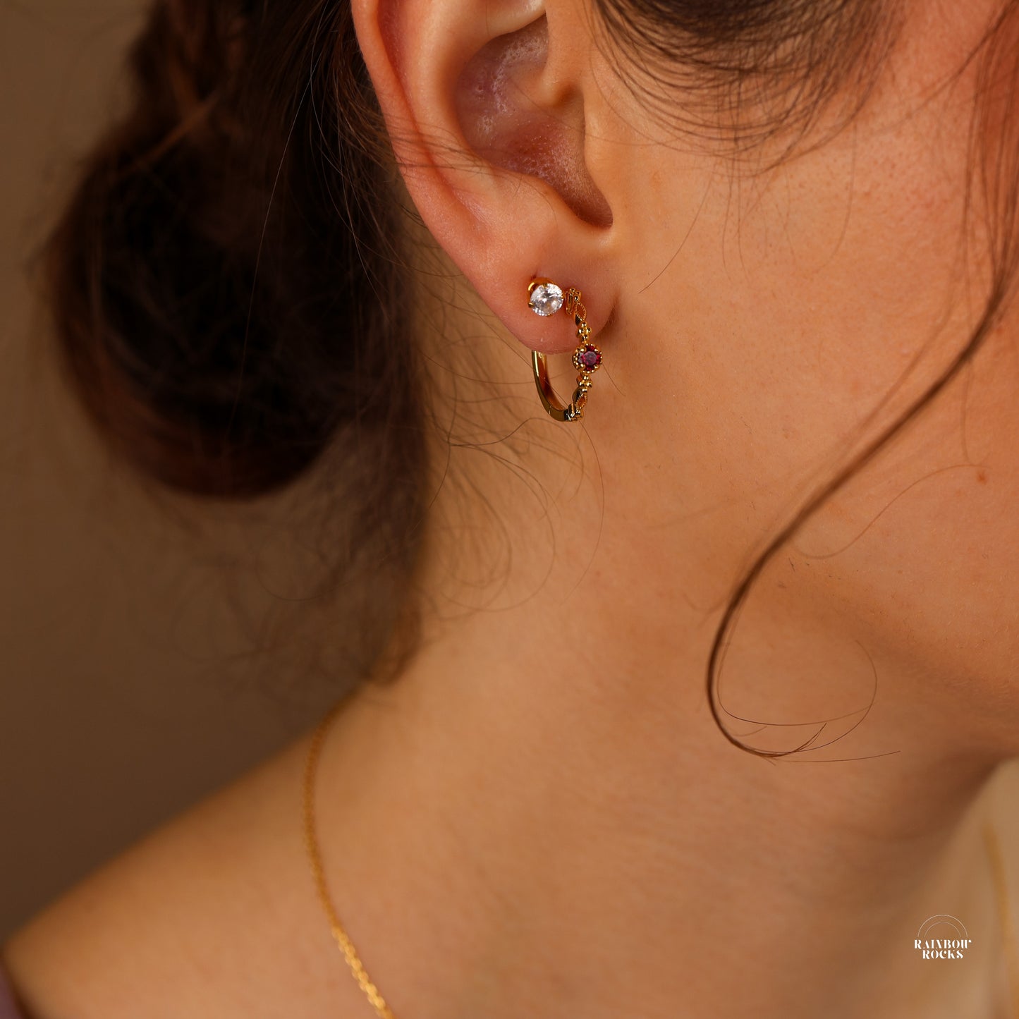 Holly Genuine Ruby Hoop Earring 14k Gold Vermeil