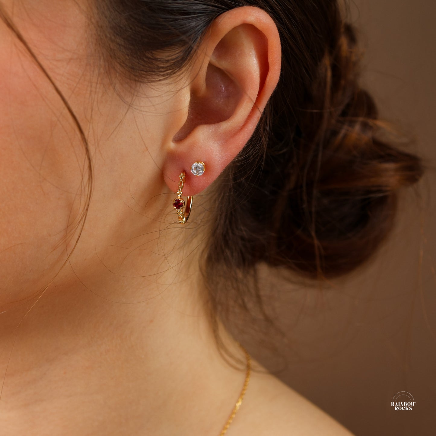 Holly Genuine Ruby Hoop Earring 14k Gold Vermeil