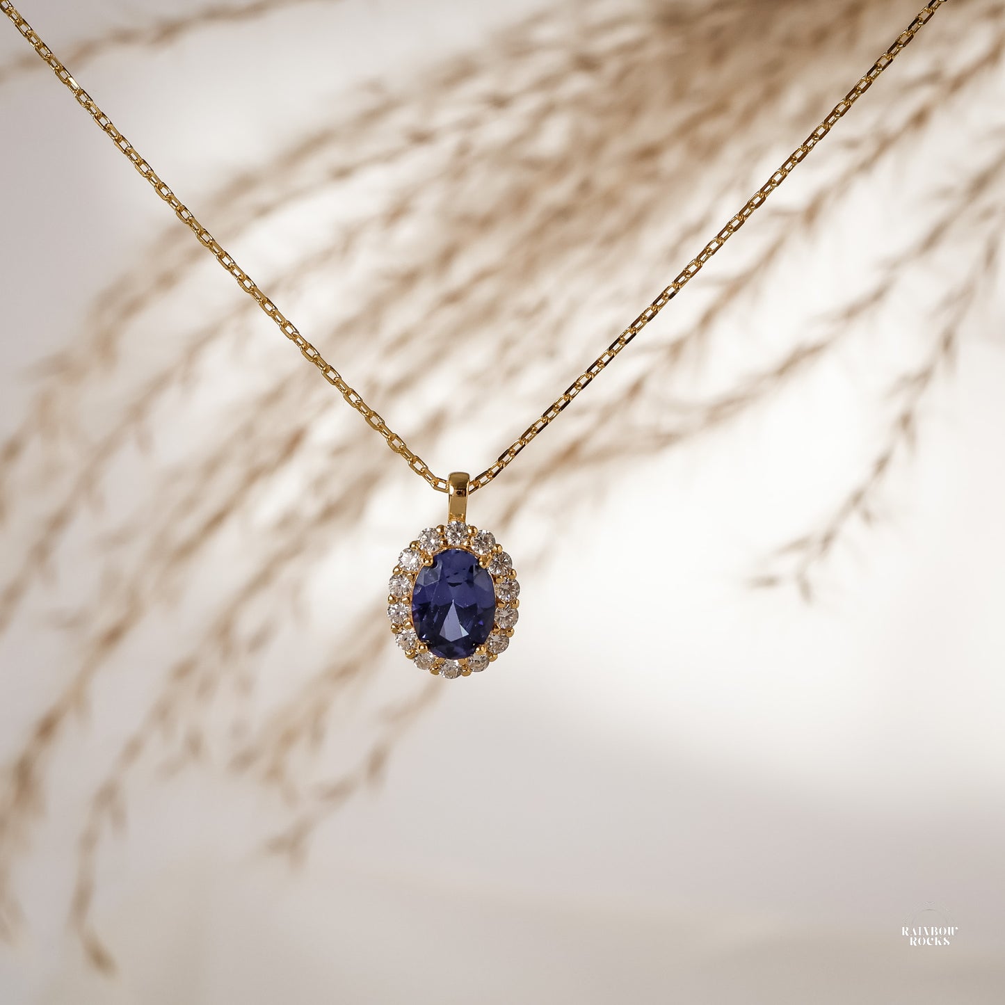 Odessa Blue Sapphire Oval Necklace 14K Gold Vermeil