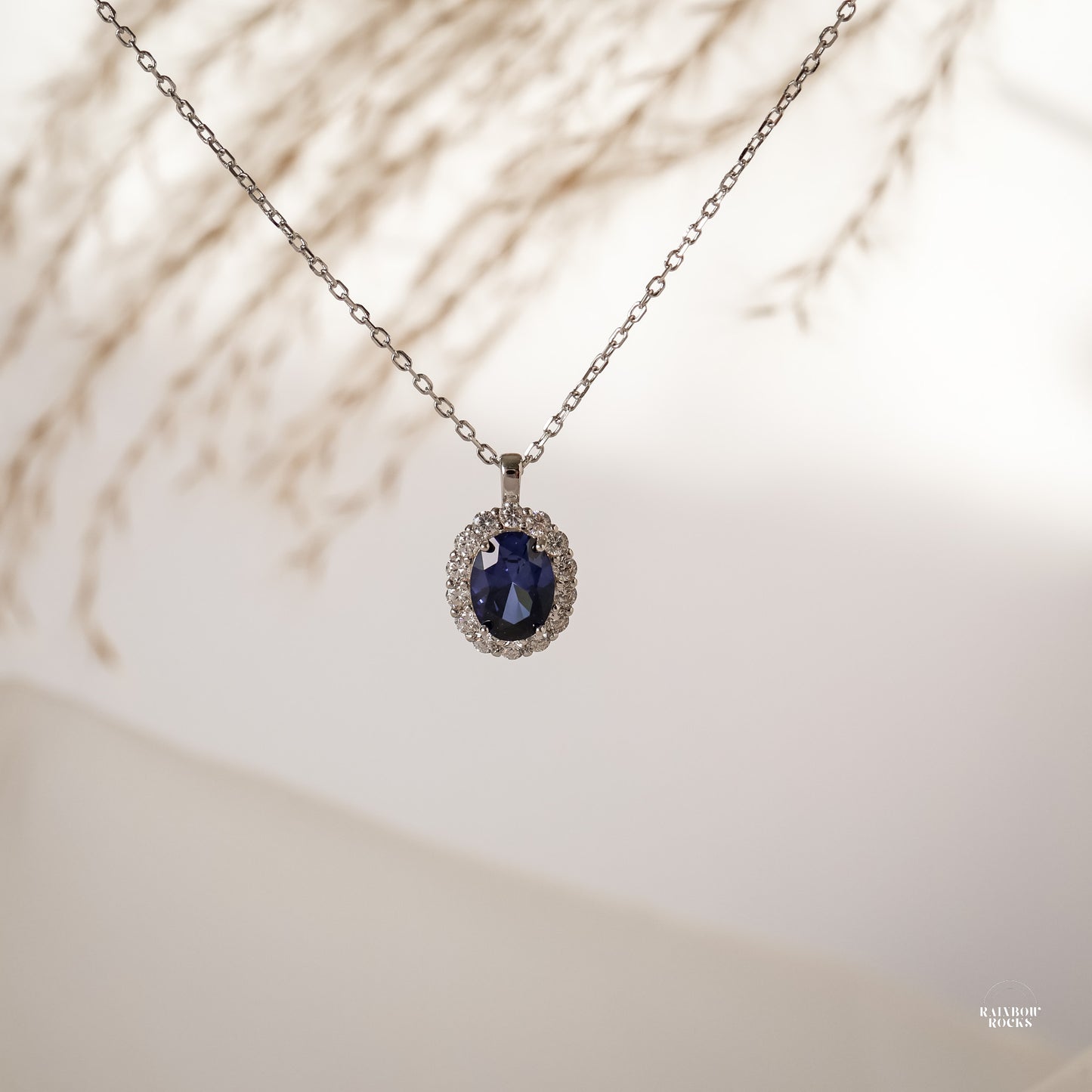 Odessa Blue Sapphire Oval Necklace 14K Gold Vermeil