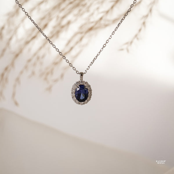 Odessa Blue Sapphire Oval Necklace - Rainbow Rocks Jewellery