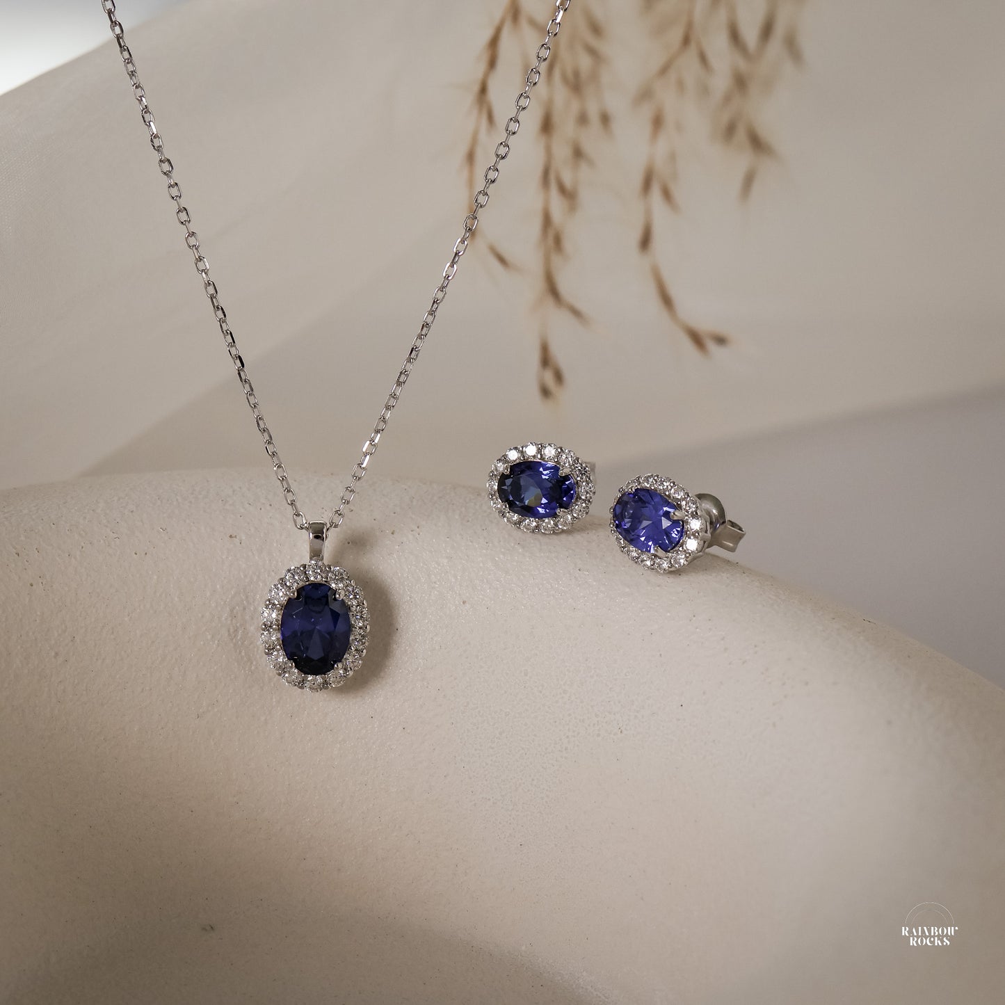 Odessa Blue Sapphire Oval Necklace 14K Gold Vermeil