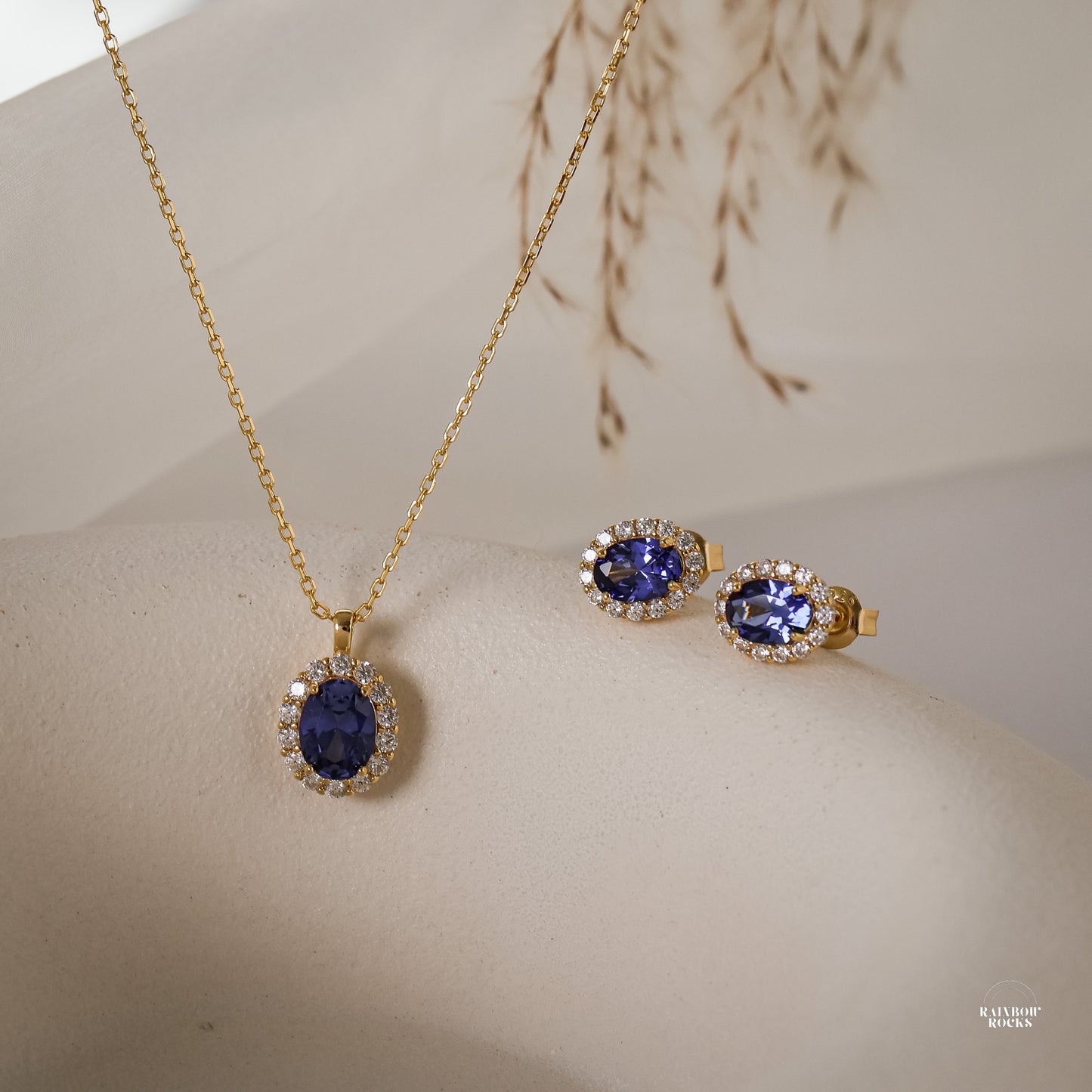 Odessa Blue Sapphire Oval Necklace 14K Gold Vermeil