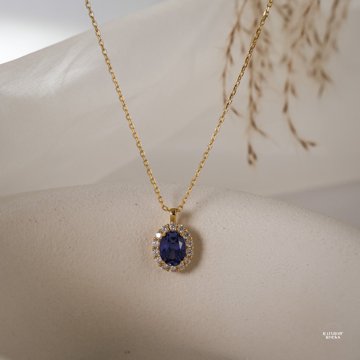 Odessa Blue Sapphire Oval Necklace 14K Gold Vermeil