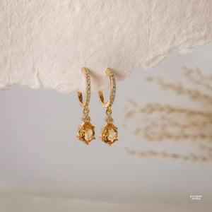 Layla Natural Citrine Hoop Earrings 14K Gold Vermeil