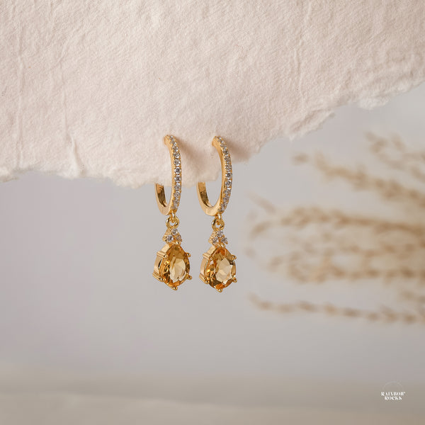 Layla Natural Citrine Hoop Earrings 14K Gold Vermeil - Rainbow Rocks Jewellery