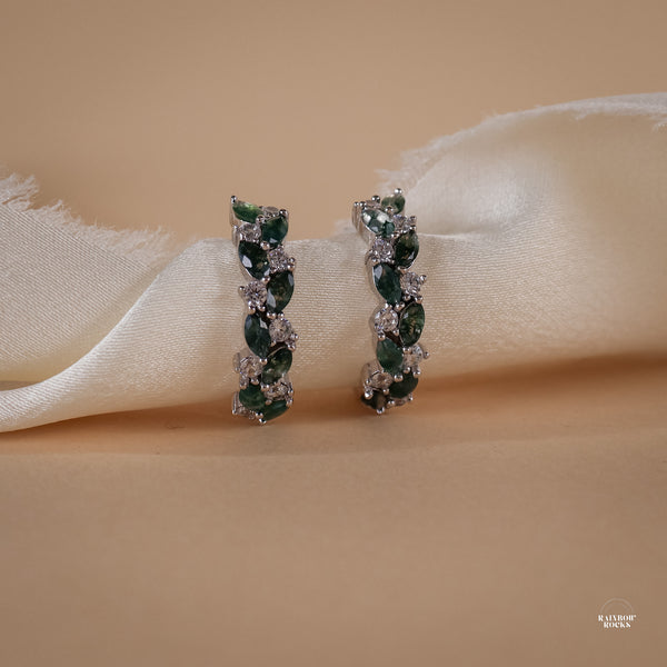 Vine Natural Moss Agate Hoop Earrings Sterling Silver - Rainbow Rocks Jewellery