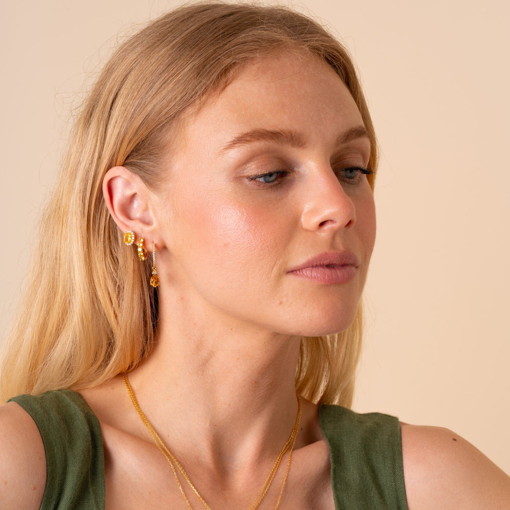 Layla Natural Citrine Hoop Earrings 14K Gold Vermeil - Rainbow Rocks Jewellery