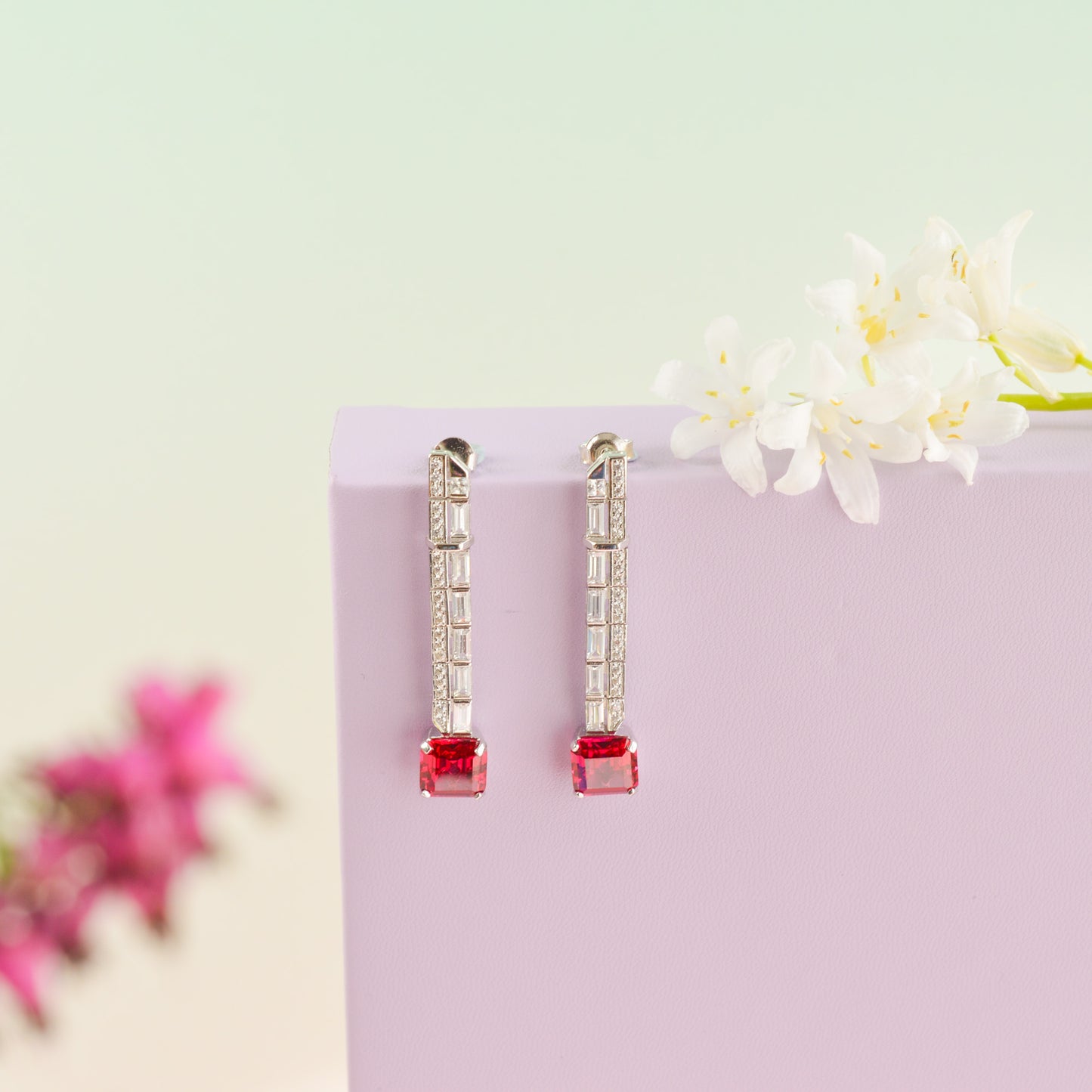 Ruby Silver Drop Earrings