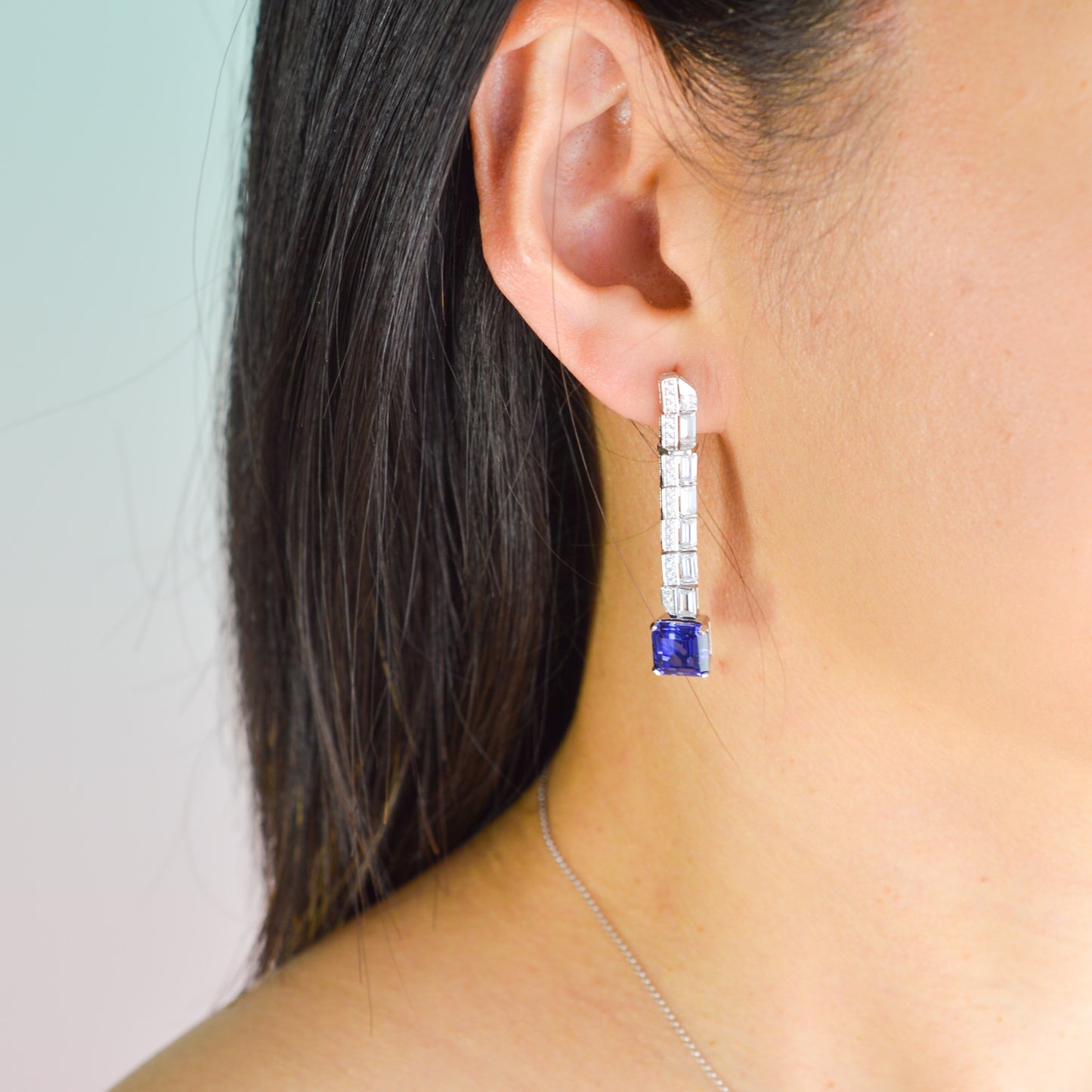 Blue Sapphire Silver Drop Earrings