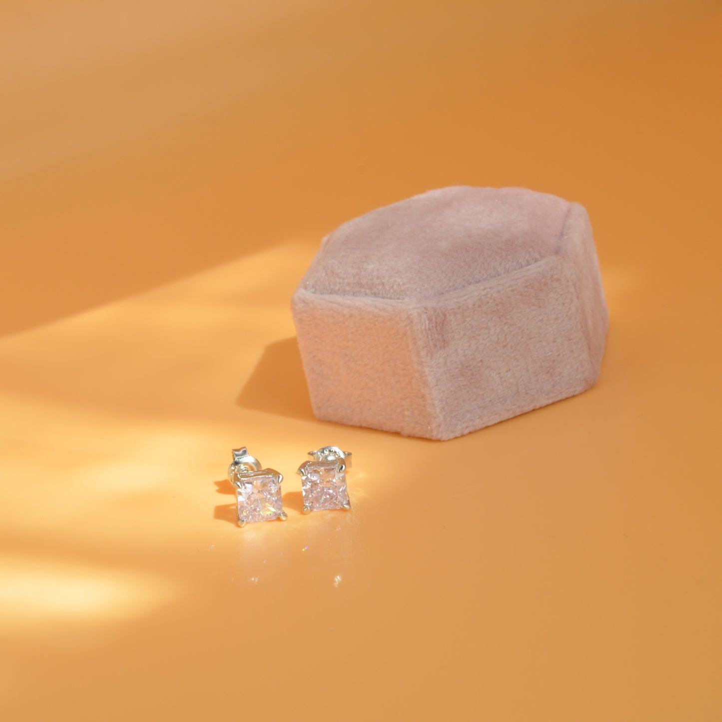 Pink Princess Cut Stud Earrings