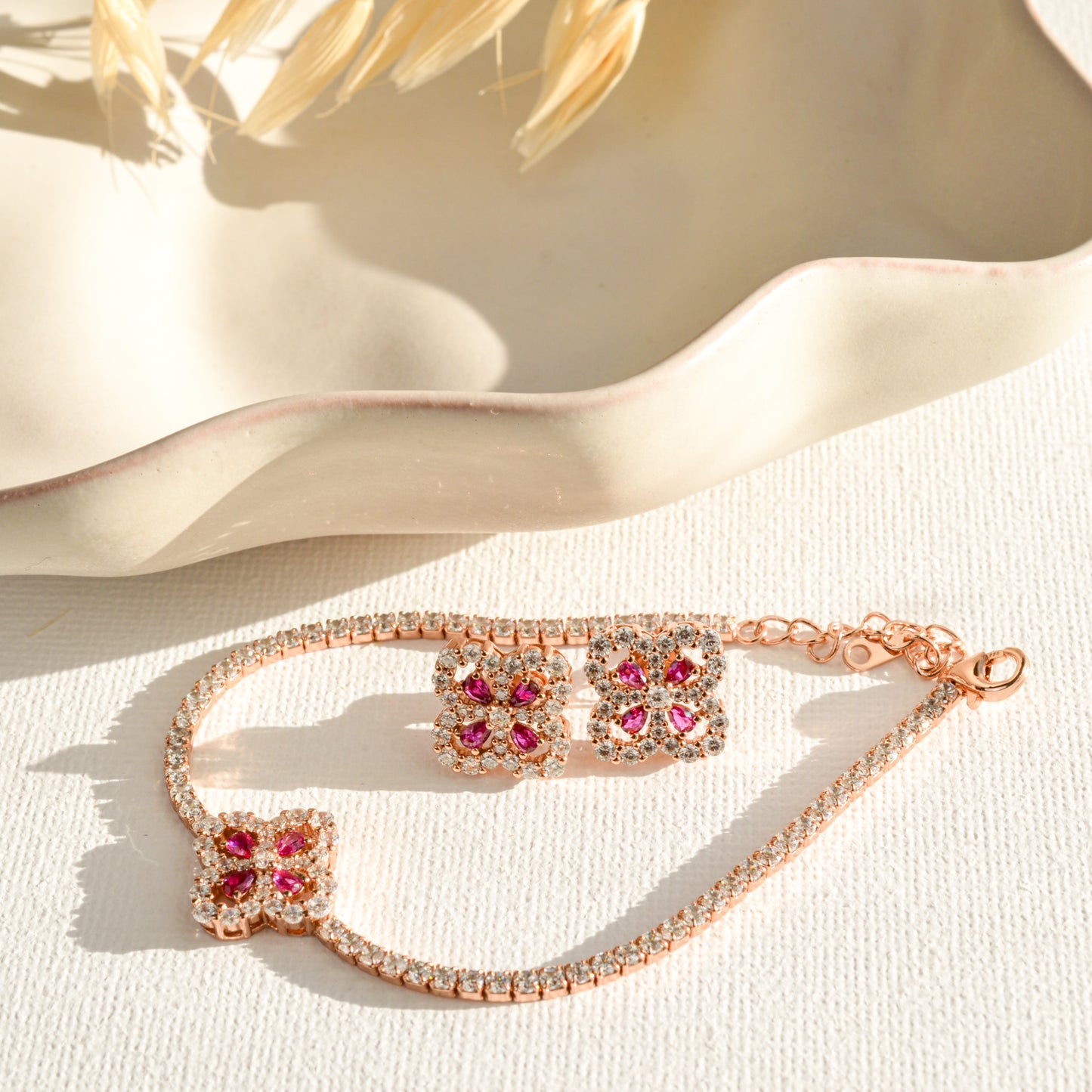 Real Ruby Rose Gold Tennis Bracelet