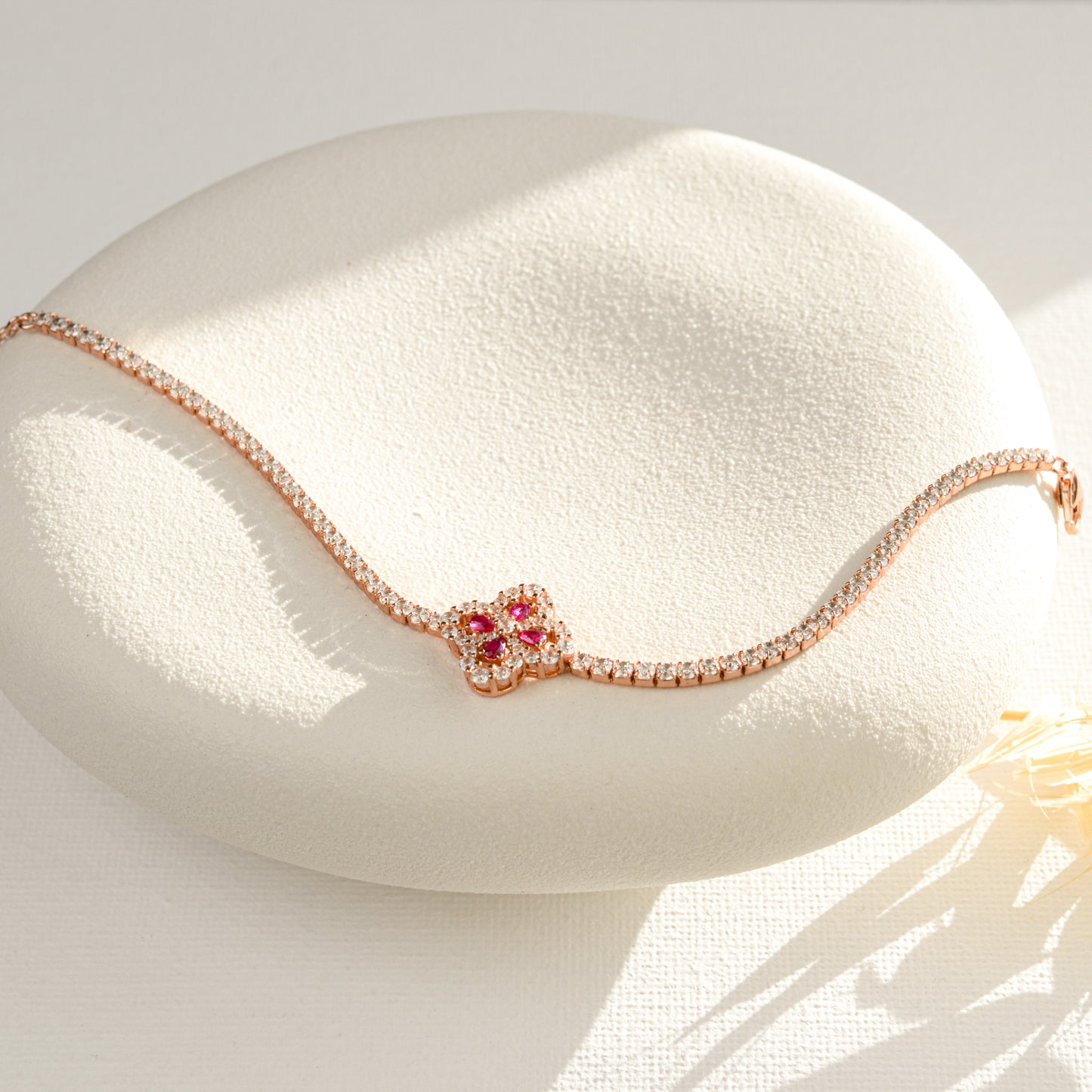 Real Ruby Rose Gold Tennis Bracelet