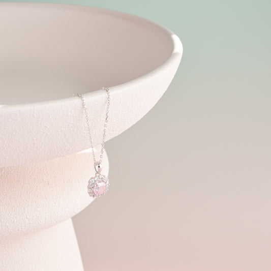 Pink Diamond Silver Necklace Earring Set