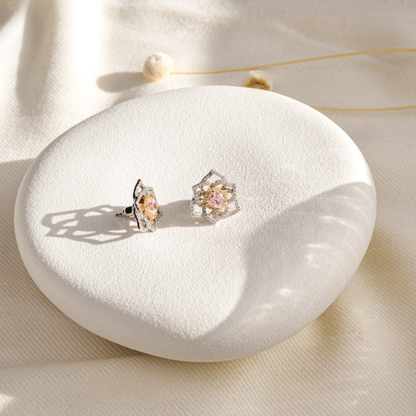 Pink Diamond Rose Earrings