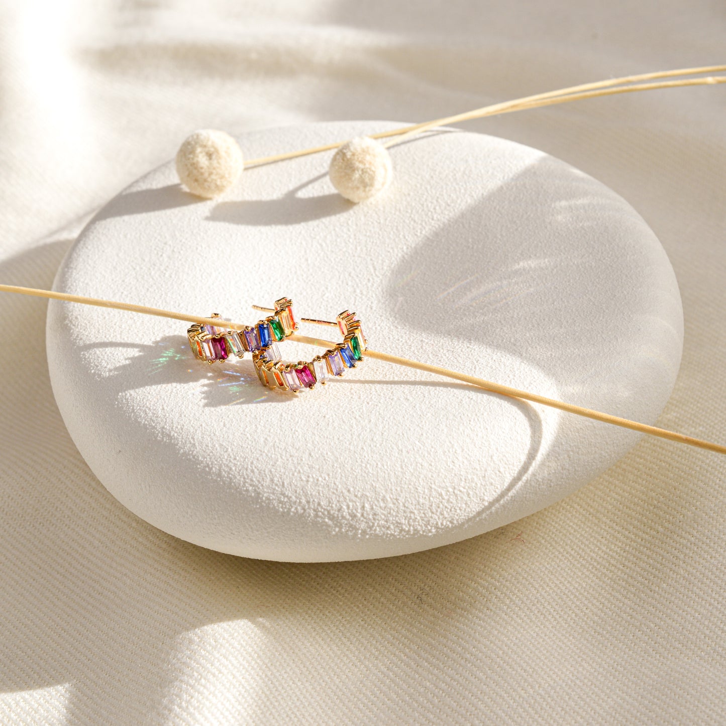 Rainbow Hoop Earrings - 14K Gold Vermeil