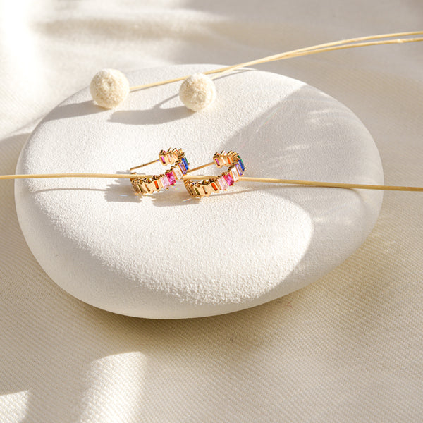 Rainbow Hoop Earrings - 14K Gold Vermeil - Rainbow Rocks Jewellery