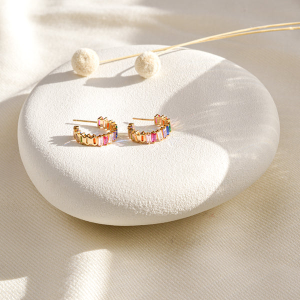 Rainbow Hoop Earrings - 14K Gold Vermeil - Rainbow Rocks Jewellery