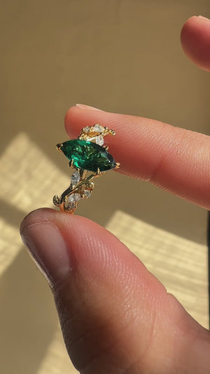 Vine Genuine Lab Emerald Ring