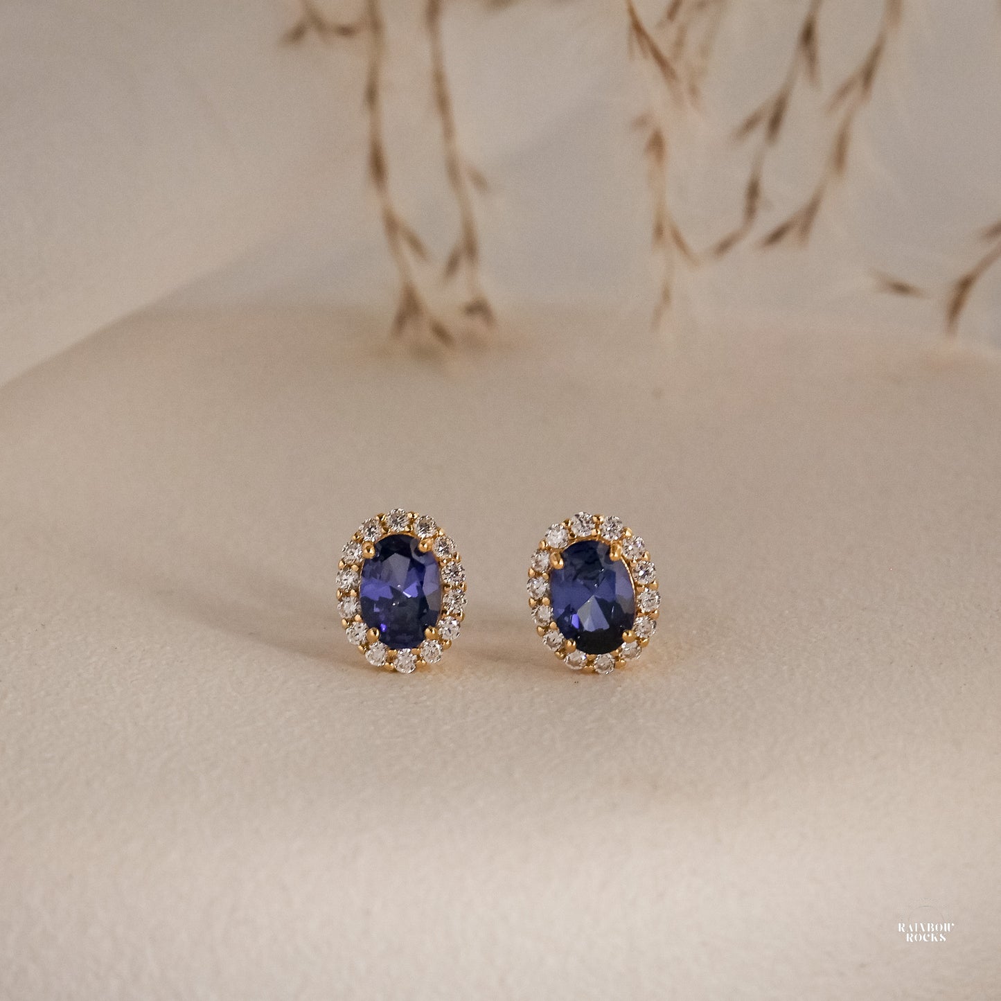 Odessa Genuine Sapphire Stud Earrings 14K Gold Vermeil