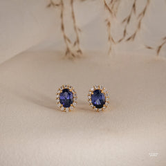 Odessa Genuine Sapphire Stud Earrings 14K Gold Vermeil - Rainbow Rocks Jewellery