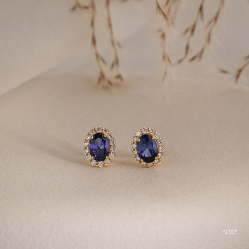 Odessa Genuine Sapphire Stud Earrings 14K Gold Vermeil - Rainbow Rocks Jewellery